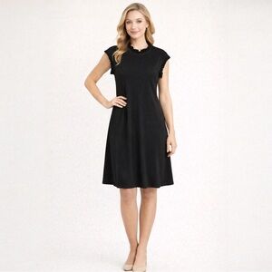 Annalee + Hope Black Ruffle Neck Shift Dress Cap Sleeve Large NWT